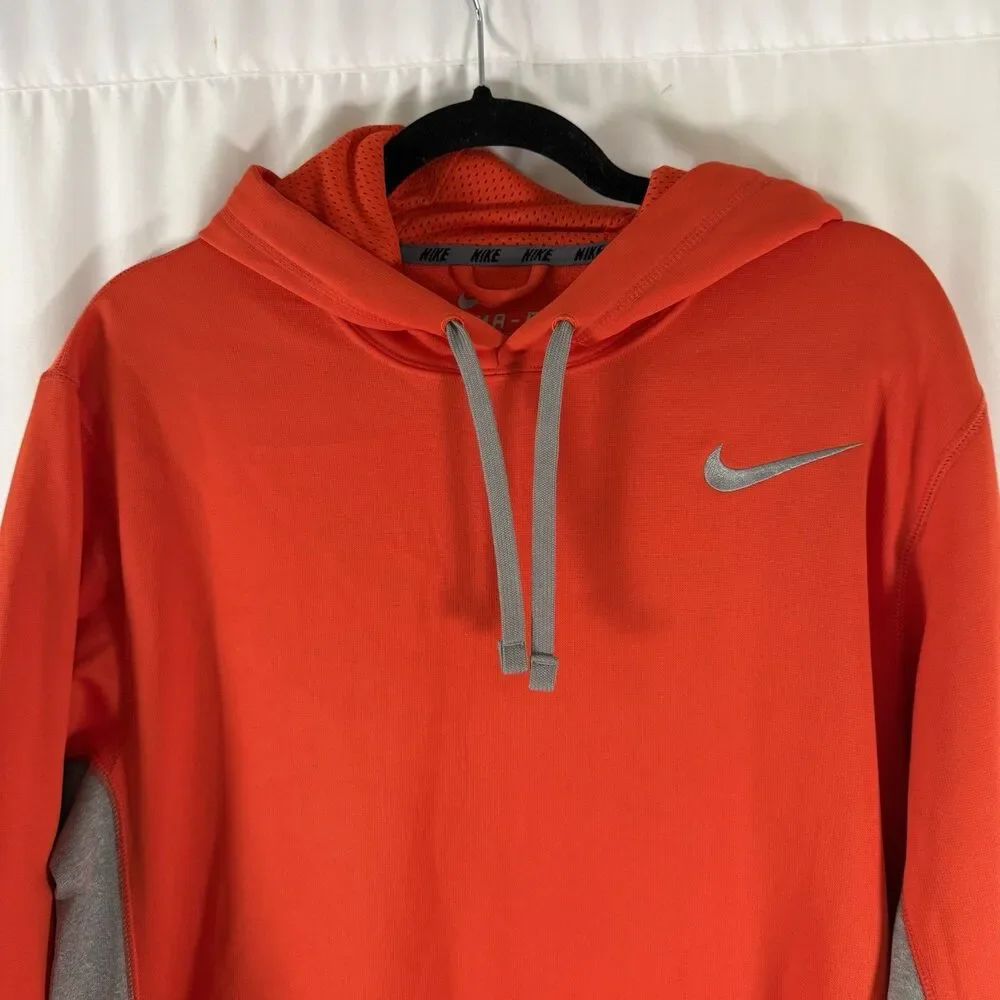 Nike Therma Fit Hoodie Men's Medium Orange Drawstring Pullover Fleece Lined